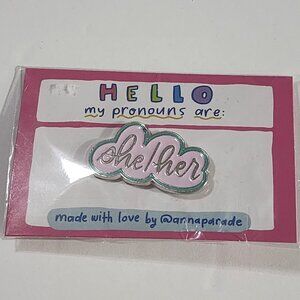 anna parade hello my pronouns are she/her enamel Pin gay pride LGBTQ+ New